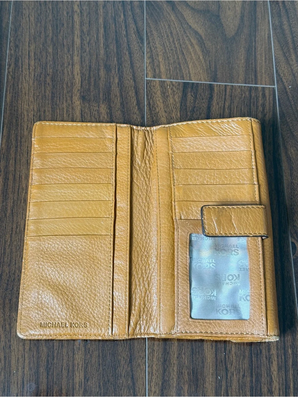 vintage Michael Kors tan/cognac pebbled leather flap wallet